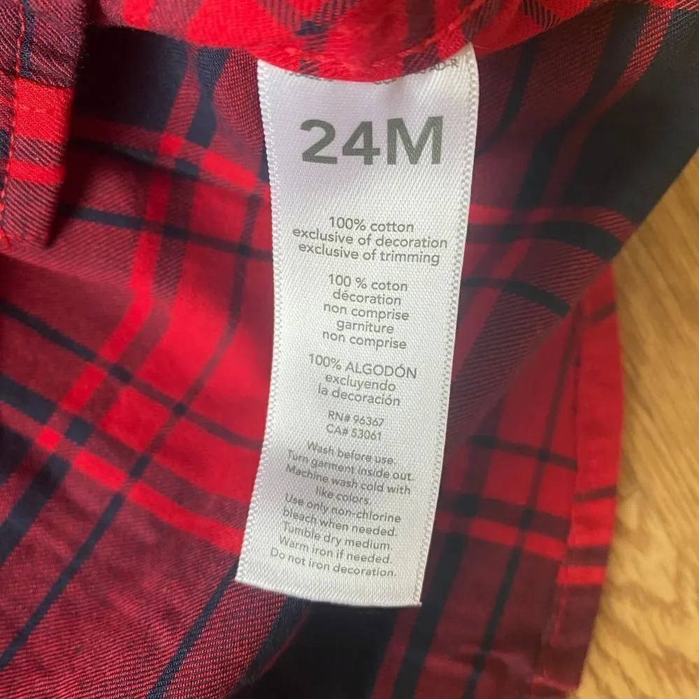 OshKosh B'gosh Plaid Button Up Shirt Red Navy 24 Months